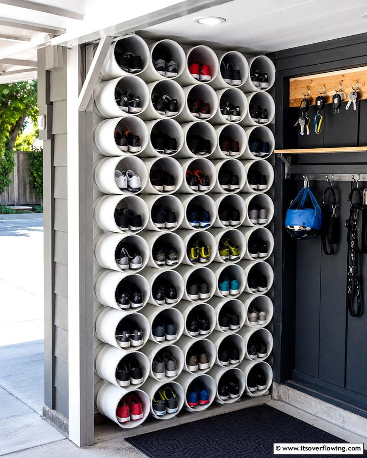 PVC Pipe Shoe Organizer - 25 Outdoor Shoe Storage Ideas for Organized Spaces