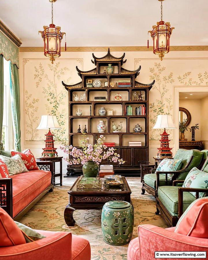 Pagoda Inspired Decor - 20 Chinoiserie Living Room Ideas for Timeless Style