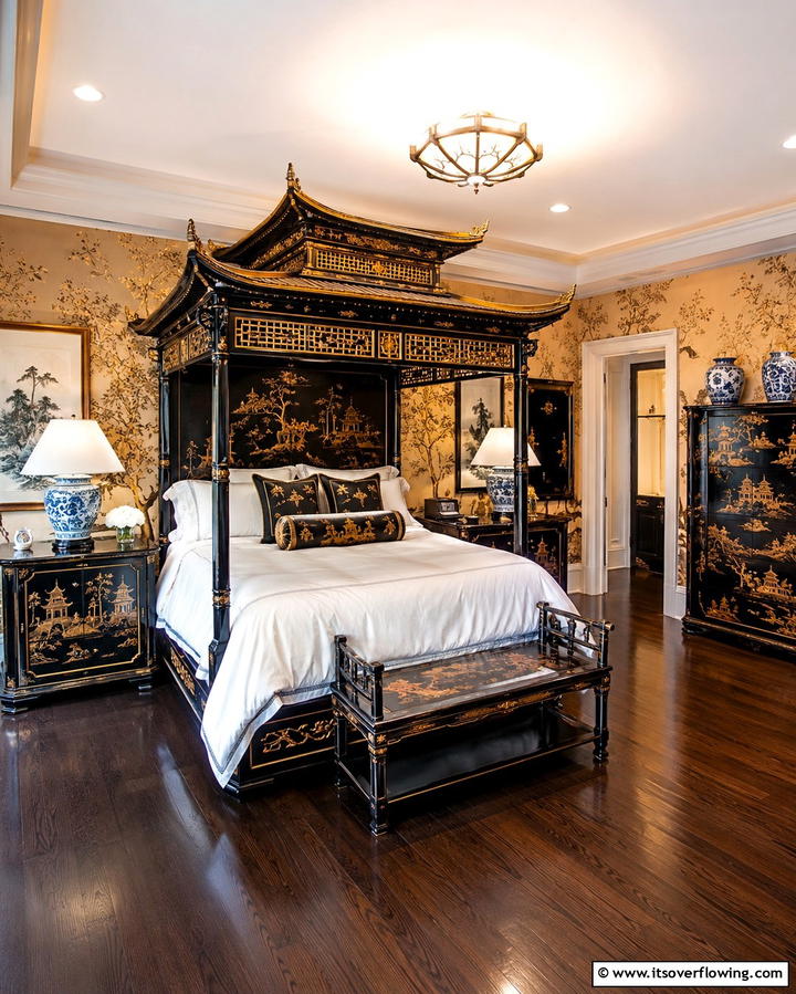 Pagoda Style Bed Frames - 25 Chinoiserie Bedroom Ideas for an Exotic Touch