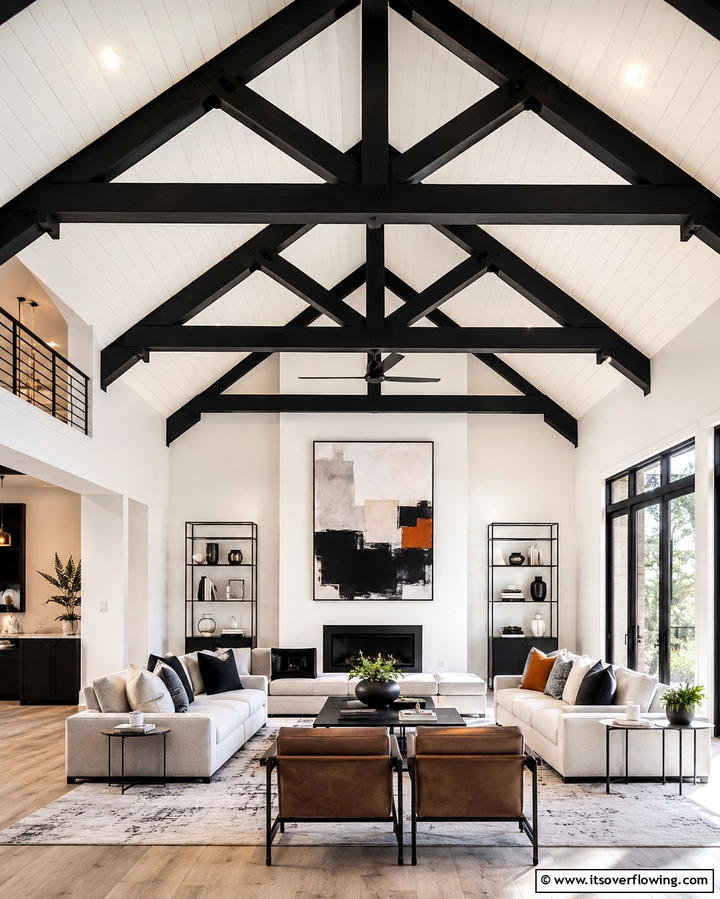 Painted Beams for a Modern Twist - 25 Stunning Living Room Vaulted Ceiling Design Ideas