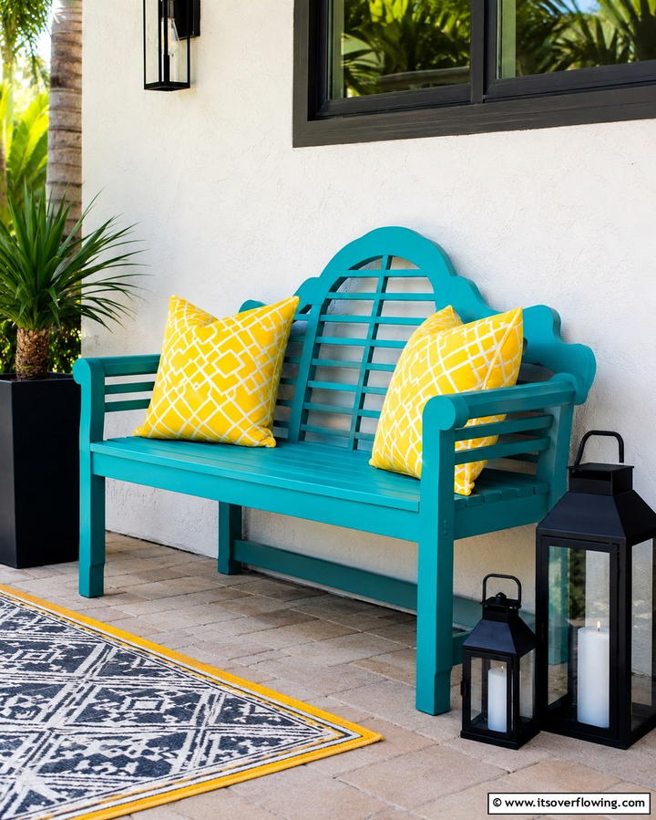 Painted Bench with Bold Colors - 25 Front Porch Bench Ideas for a Welcoming Entrance