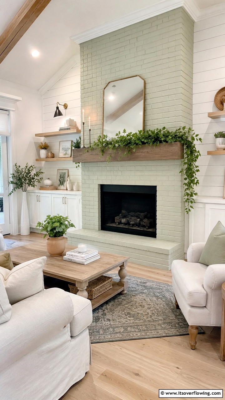 Painted Brick Charm - 30 Farmhouse Fireplace Ideas for Cozy Living Spaces