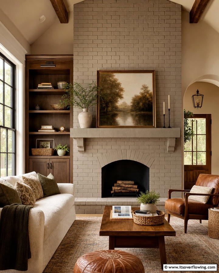 Painted Brick Fireplace in Warm Tones - 25 Rustic Living Room Ideas with a Brick Fireplace