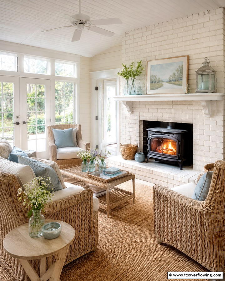 Painted Brick for a Fresh Look - 30 Cozy Wood Stove Surround Design Inspirations
