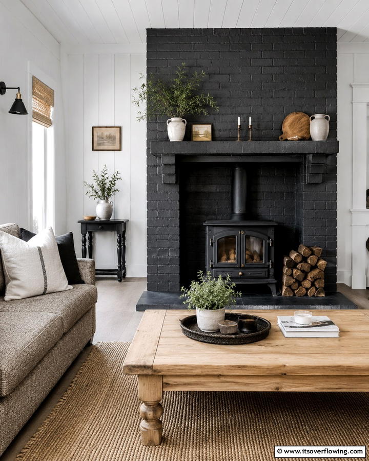 Painted Brick for a Fresh Update - 30 Cozy Wood Stove Surround Design Inspirations