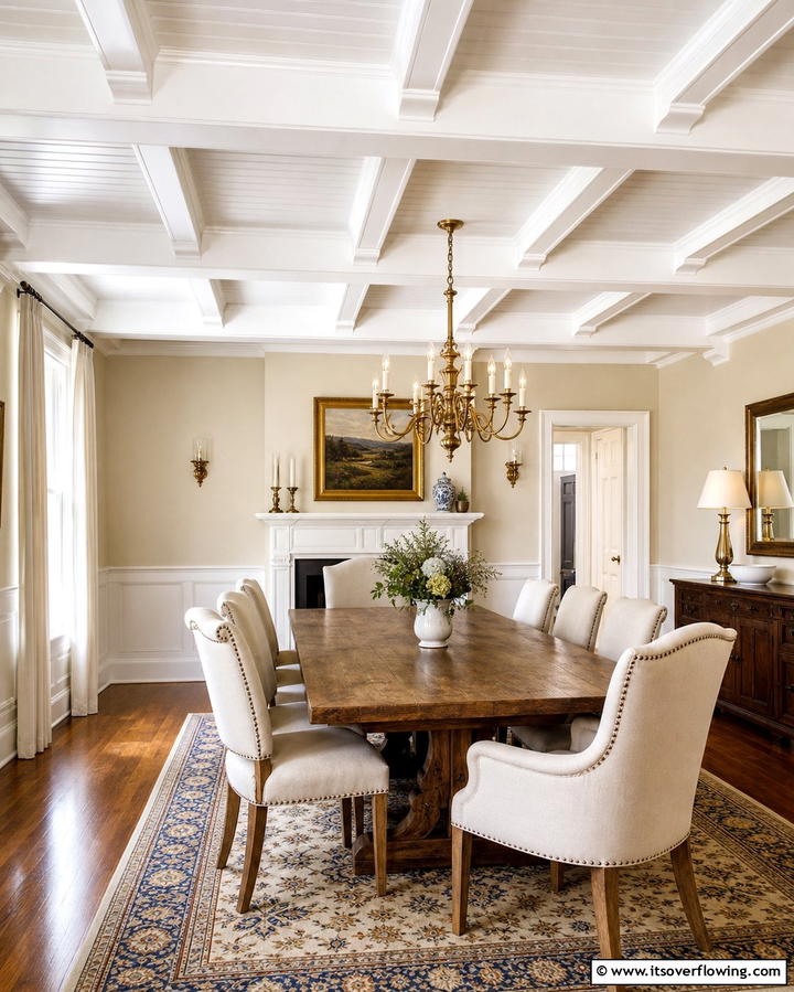 Painted Ceiling Beams - 25 Colonial Dining Room Ideas for Timeless Style