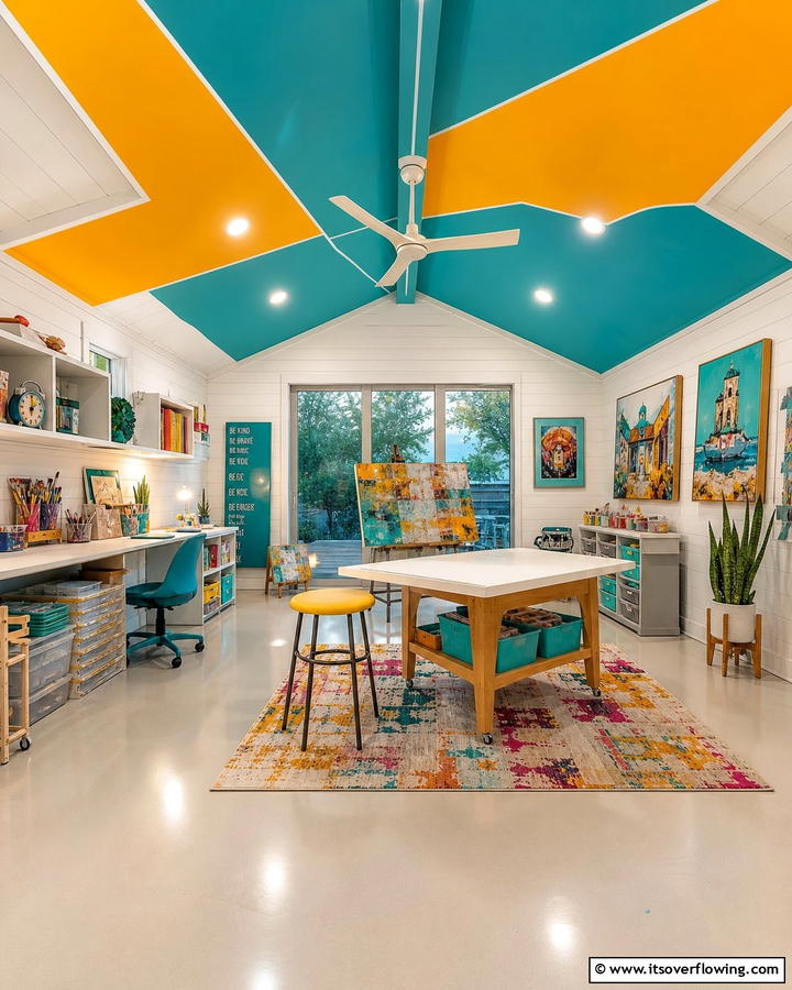 Painted Ceiling with Bold Colors - 20 Shed Ceiling Ideas to Maximize Space and Style
