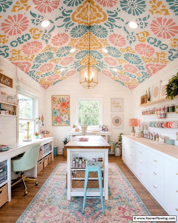 Painted Ceiling with Stencils - 20 Shed Ceiling Ideas to Maximize Space and Style