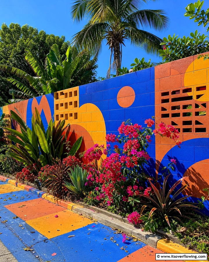 Painted Concrete Block Fence - 20 Concrete Block Fence Ideas for a Sturdy and Stylish Barrier