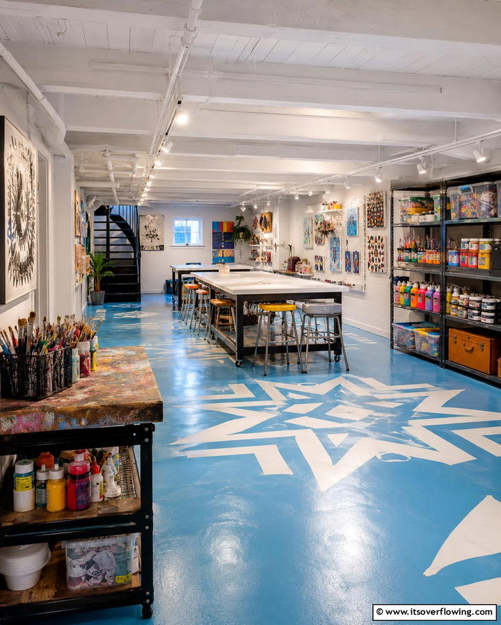 Painted Concrete Flooring - 25 Basement Floor Ideas for a Functional Space