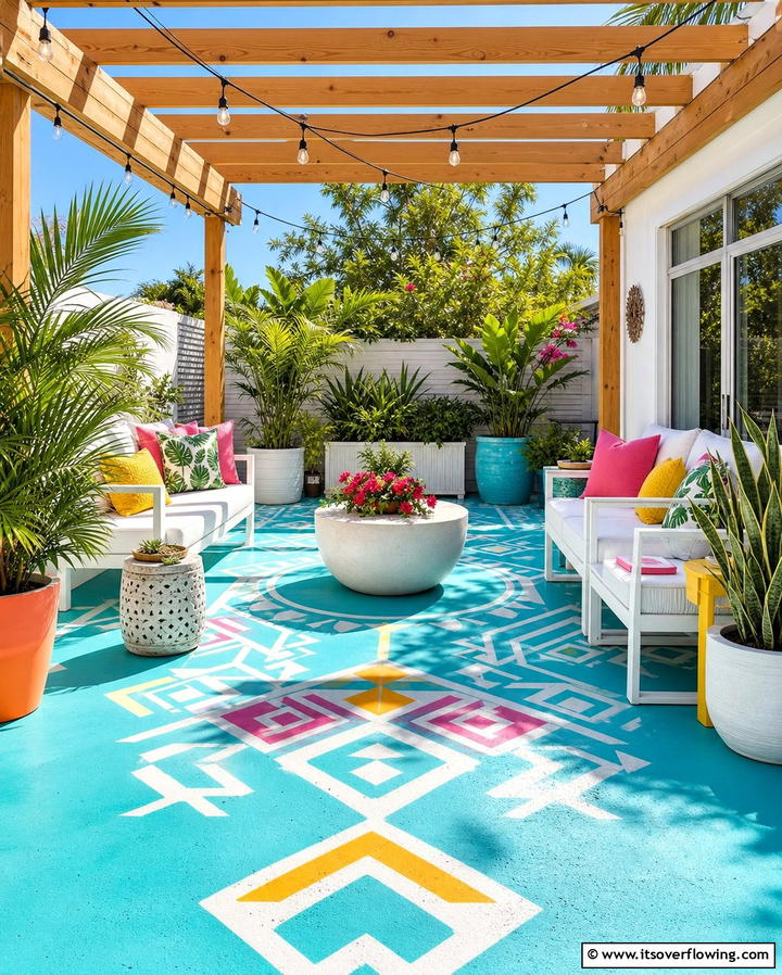 Painted Concrete for a Splash of Color - 25 Concrete Patio Ideas on a Budget for Affordable Style