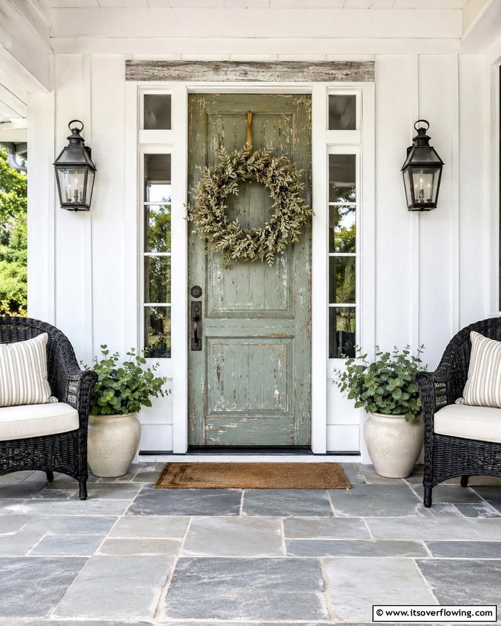 Painted Distressed Door Design - 30 Farmhouse Front Door Ideas for Curb Appeal