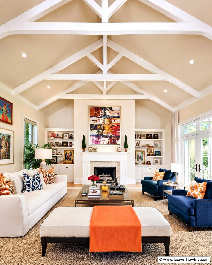 Painted Exposed Trusses - 25 Stunning Living Room Vaulted Ceiling Design Ideas