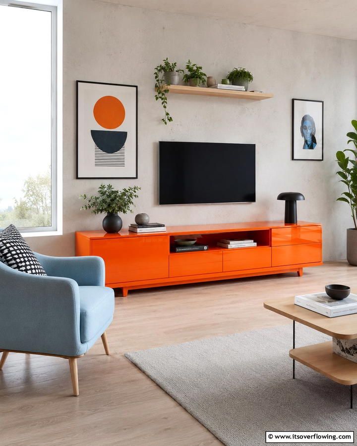 Painted Furniture Pieces - 25 Orange and Blue Living Room Ideas for a Bold Look