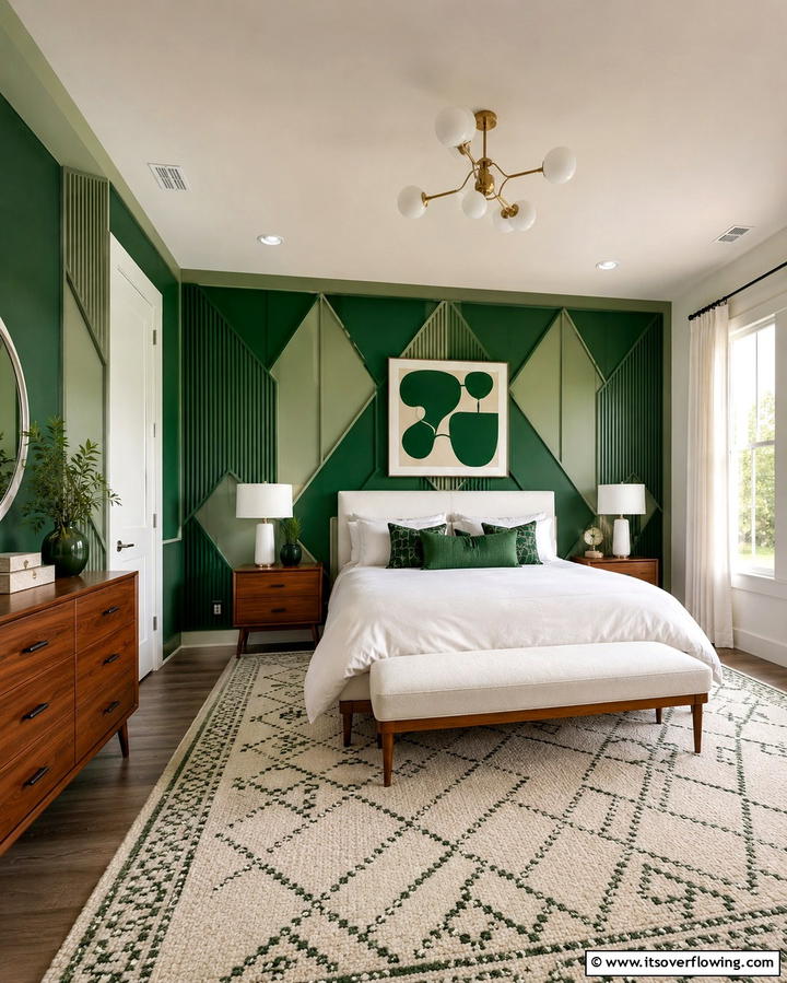 Painted Green Geometric Panels - 30 Green Panelling Ideas for a Serene Bedroom