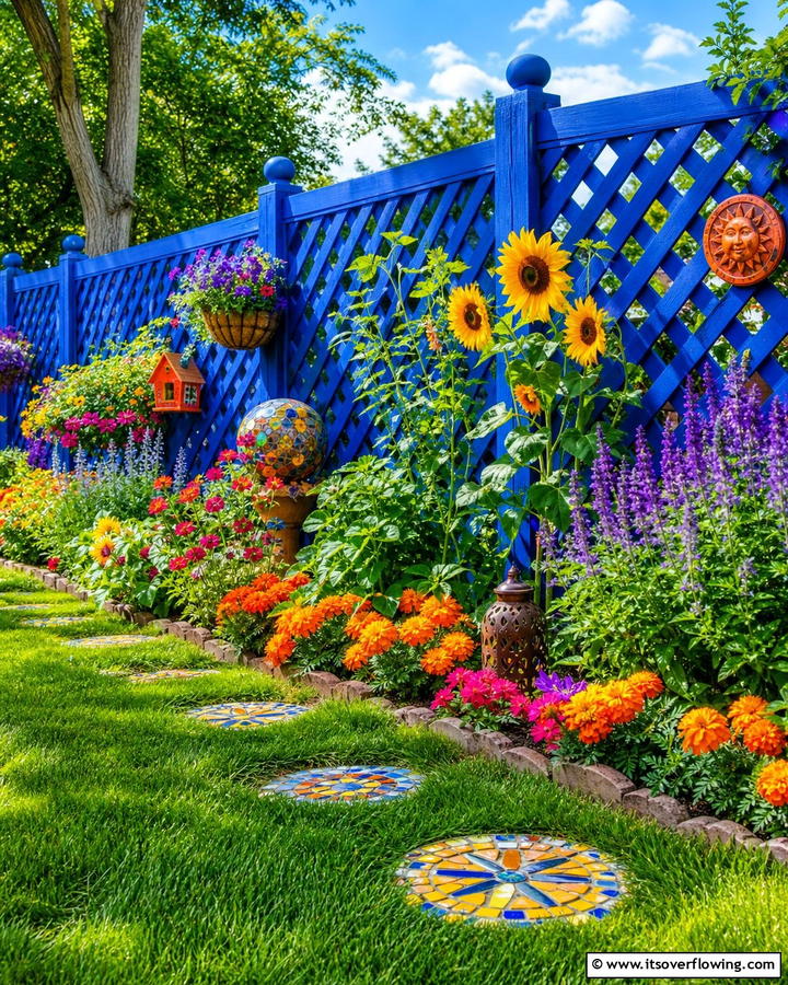 Painted Lattice Fence in Bold Colors - 20 Lattice Fence Ideas for a Stylish and Functional Garden