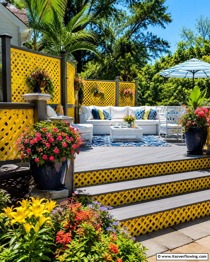 Painted Lattice for a Pop of ColorOne - 25 Innovative Deck Lattice Ideas to Enhance Outdoor Spaces
