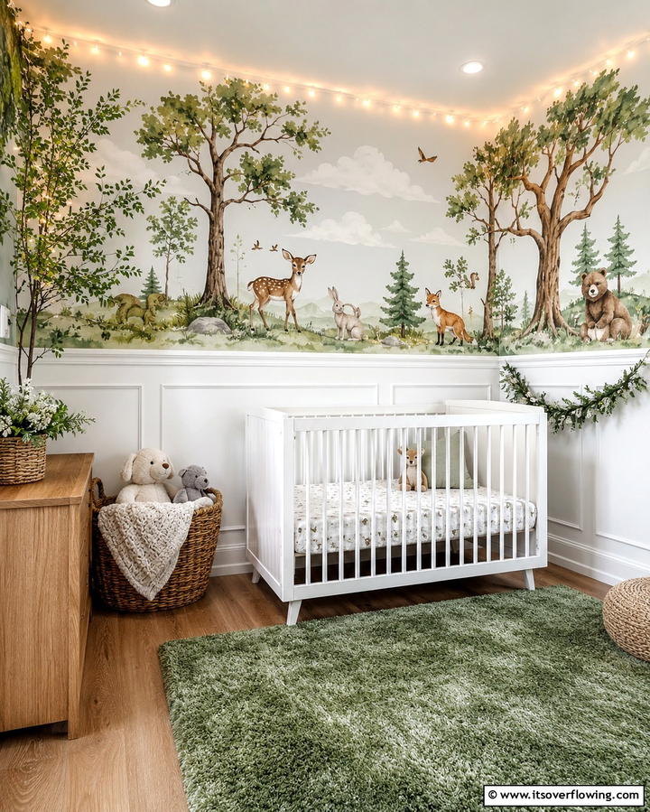 Painted Mural Above Wainscoting - 20 Adorable Wainscoting Nursery Ideas for Your Baby’s Room