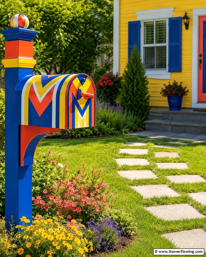 Painted Patterns Mailbox Update - 30 Mailbox Decor Ideas- Curb Appeal with Personality