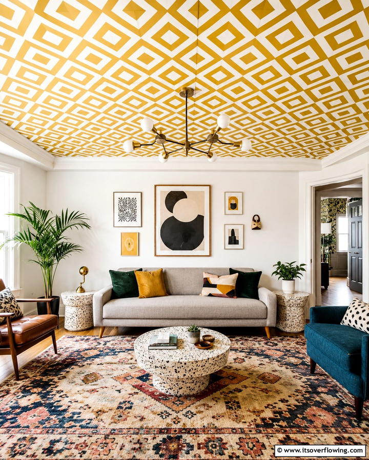 Painted Patterns for a Custom Look - 25 Affordable Cheap Ceiling Ideas for Your Home