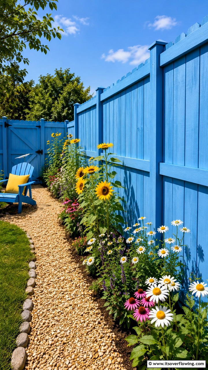 Painted Pine Privacy Fence - 30 Cheap Privacy Fence Ideas- Affordable Outdoor Seclusion