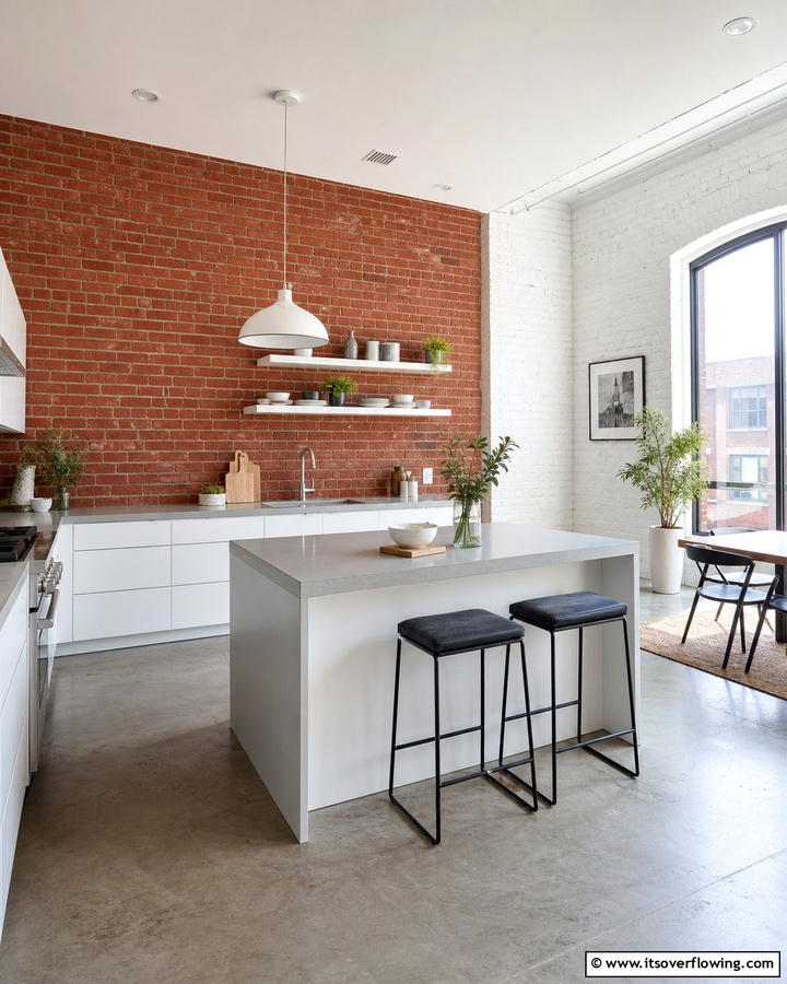 Painted Red Brick for a Contemporary Look - 20 Red Brick Kitchen Ideas for a Rustic Charm