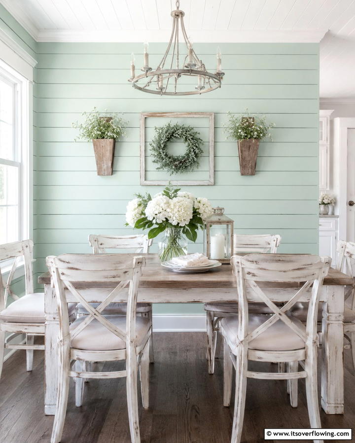 Painted Shiplap in Soft Pastels - 25 Shiplap Dining Room Wall Ideas for Rustic Charm