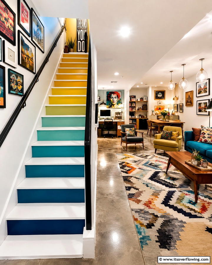 Painted Staircase for a Pop of Color - 25 Basement Stair Ideas to Transform Your Space