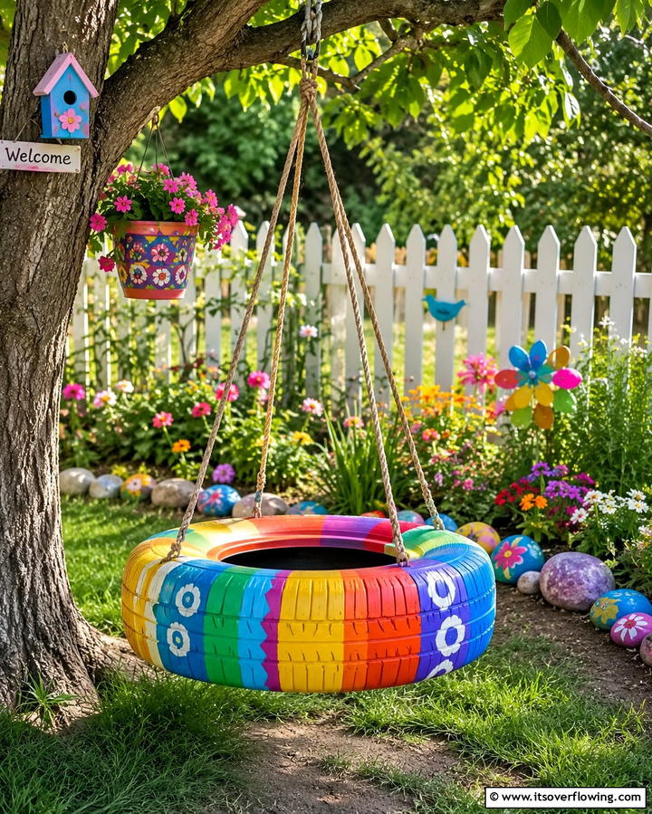 Painted Tire Swing - 20 Tire Swing Ideas for Fun Outdoor Spaces