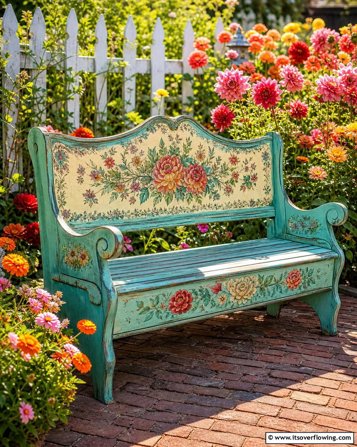 Painted Vintage Garden Bench - 30 Charming Garden Bench Ideas for Relaxing Outdoor Spaces