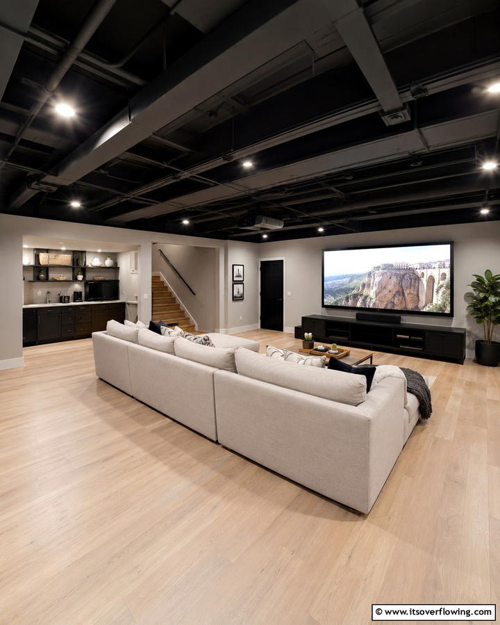 Painted White Ceiling for a Bright Look - 25 Exposed Basement Ceiling Ideas for an Industrial Chic Look