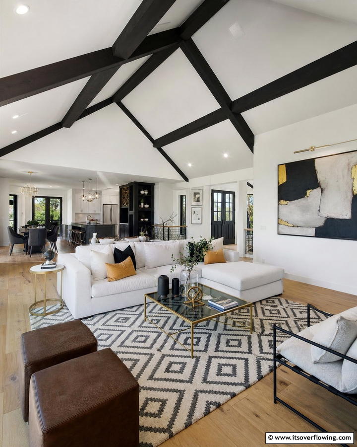 Painting Beams a Contrasting Color - 20 Open Concept Vaulted Ceiling Living Room Ideas