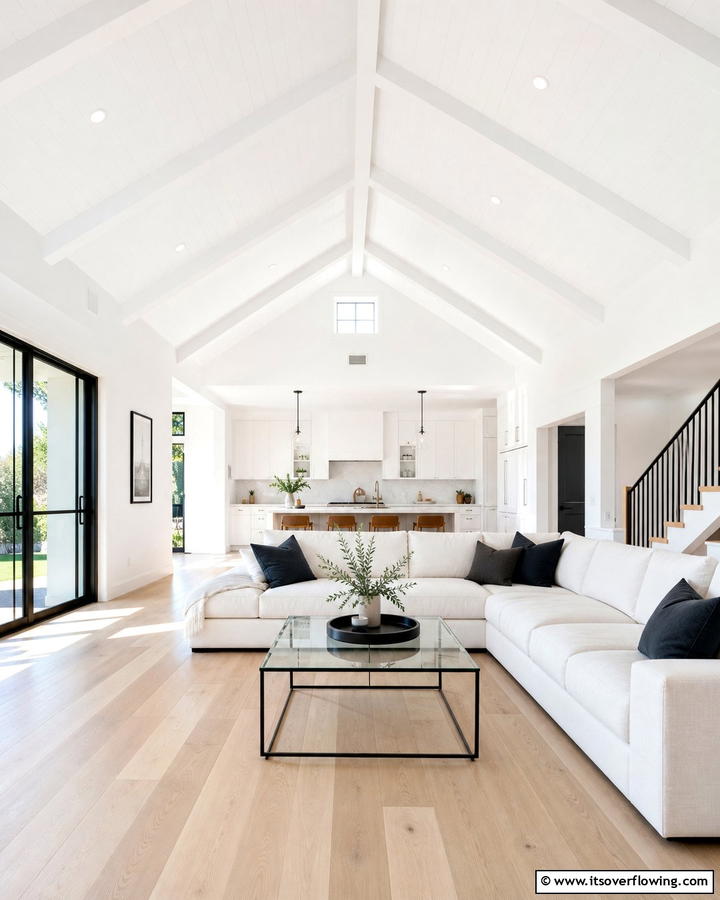 Painting the Ceiling White for a Spacious Look - 20 Open Concept Vaulted Ceiling Living Room Ideas