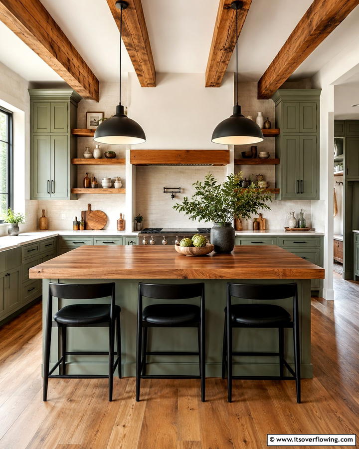 Pair Sage Green with Warm Wooden Accents - 25 Sage Green Kitchen Ideas for a Fresh and Inviting Space