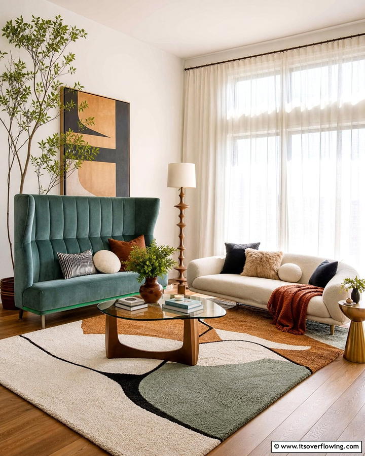 Pair Sofas with Different Back Heights - 20 Mismatched Sofas in Living Room Ideas for Eclectic Style
