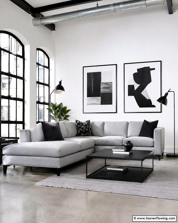 Pair with Black Accents - 30 Grey Couch Living Room Styling Ideas for Cozy Spaces