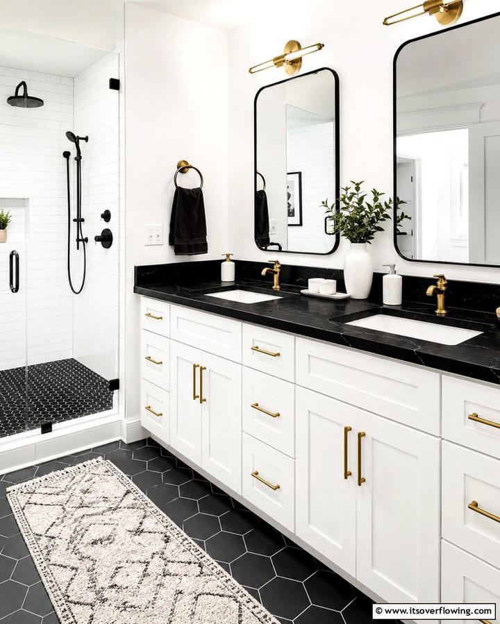 Pairing Black Countertops with White Cabinets - 30 Bathrooms with Black Countertops for Modern Elegance