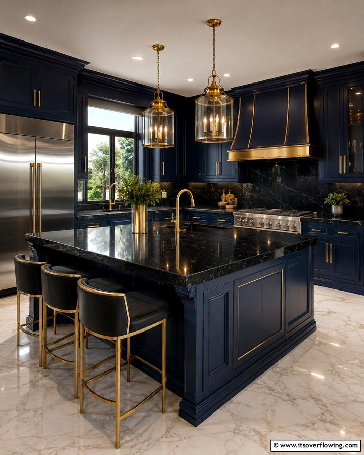 Pairing Black Granite with Gold Accents - 30 Sleek Black Granite Countertop Kitchen Designs for Luxury