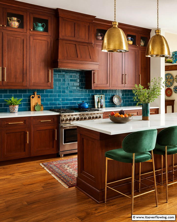 Pairing Cherry Cabinets with Bold Accents - 25 Natural Cherry Kitchen Cabinets for a Warm and Inviting Look