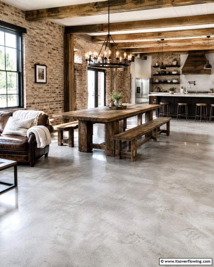 Pairing Concrete with Rustic Furniture - 25 Rustic Concrete Floor Living Room Ideas for Style