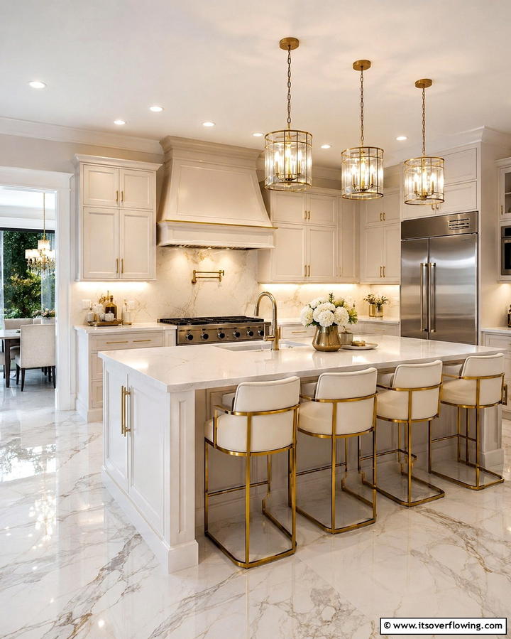 Pairing with Gold Accents - 25 Off-white Kitchen Cabinets for a Timeless Look
