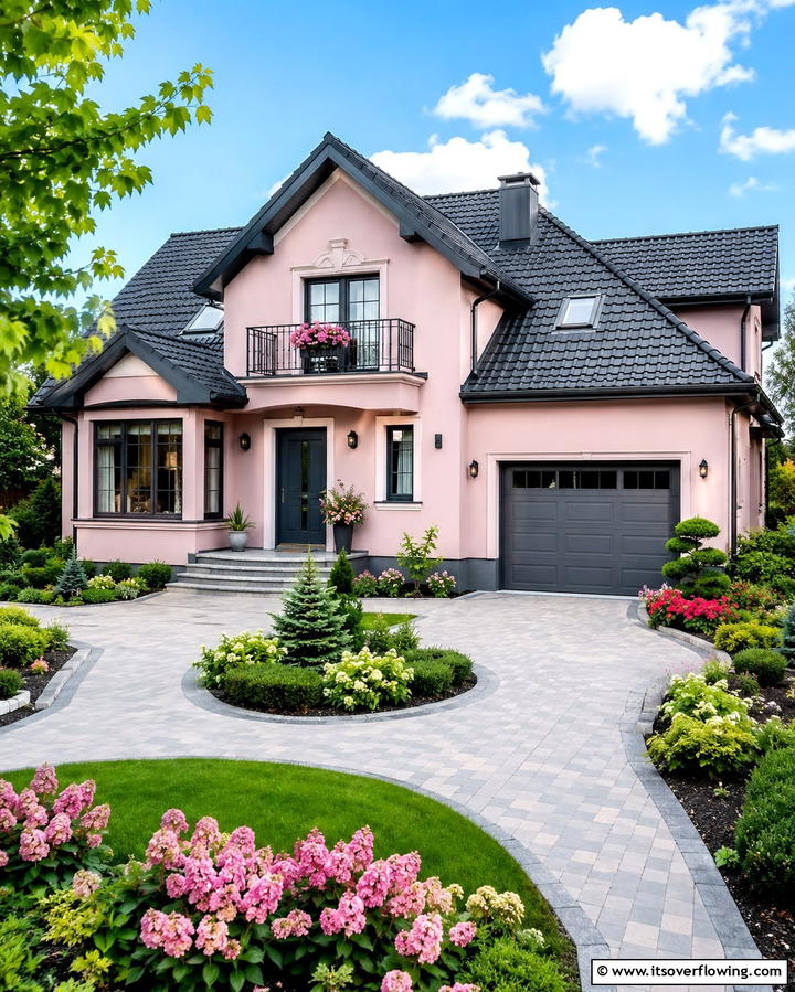 Pale Pink with Gray Accents - 25 Pink House Exterior Ideas for a Charming Look