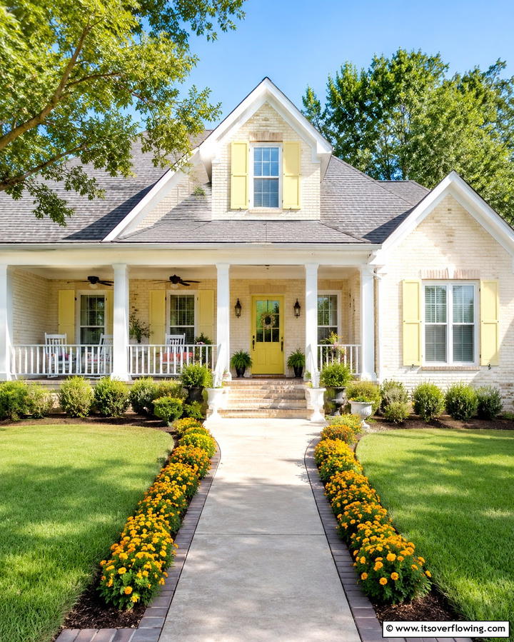 Pale Yellow and White - 30 Warm Blonde Brick House Color Schemes for Modern Homes