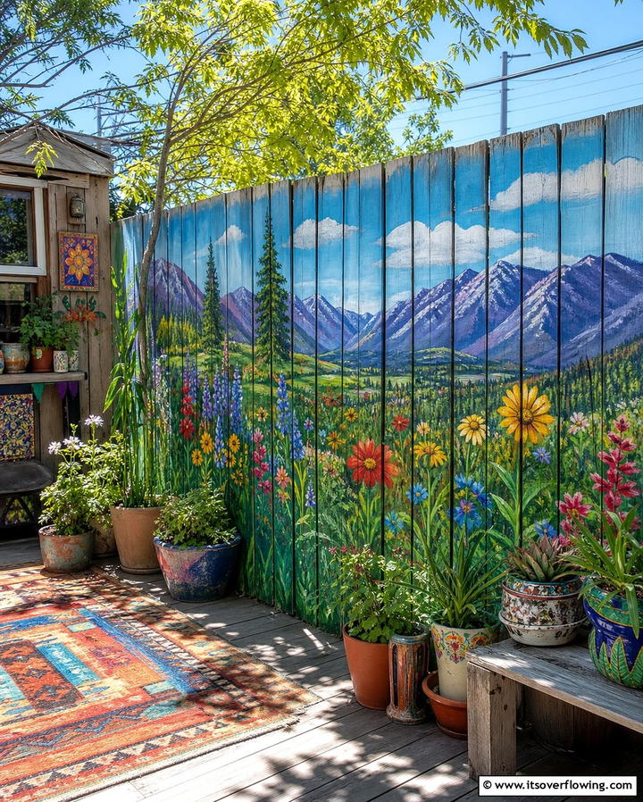 Pallet Fence with Artistic Murals - 25 Pallet Fence Ideas for Eco-Friendly Landscaping