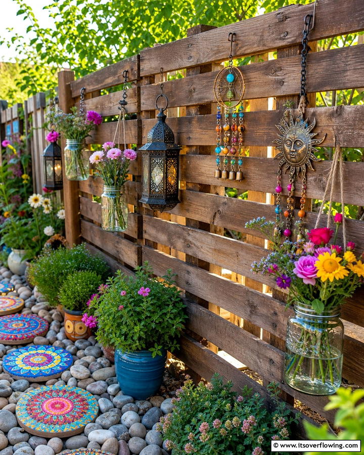 Pallet Fence with Hanging Decor - 25 Pallet Fence Ideas for Eco-Friendly Landscaping
