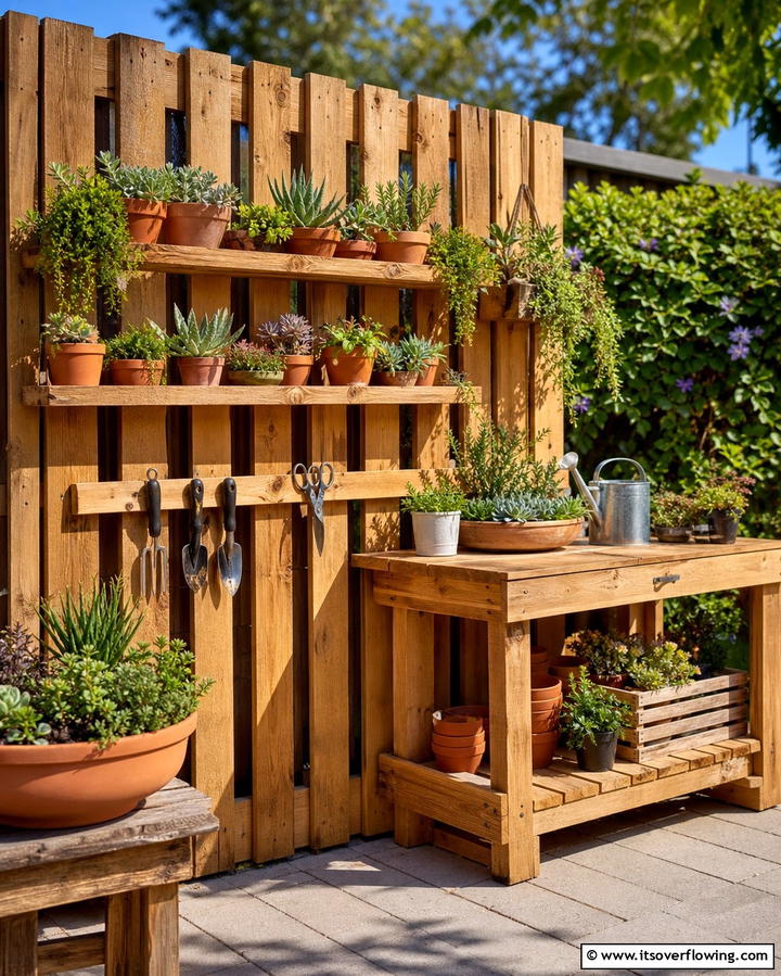 Pallet Fence with Shelving - 25 Pallet Fence Ideas for Eco-Friendly Landscaping