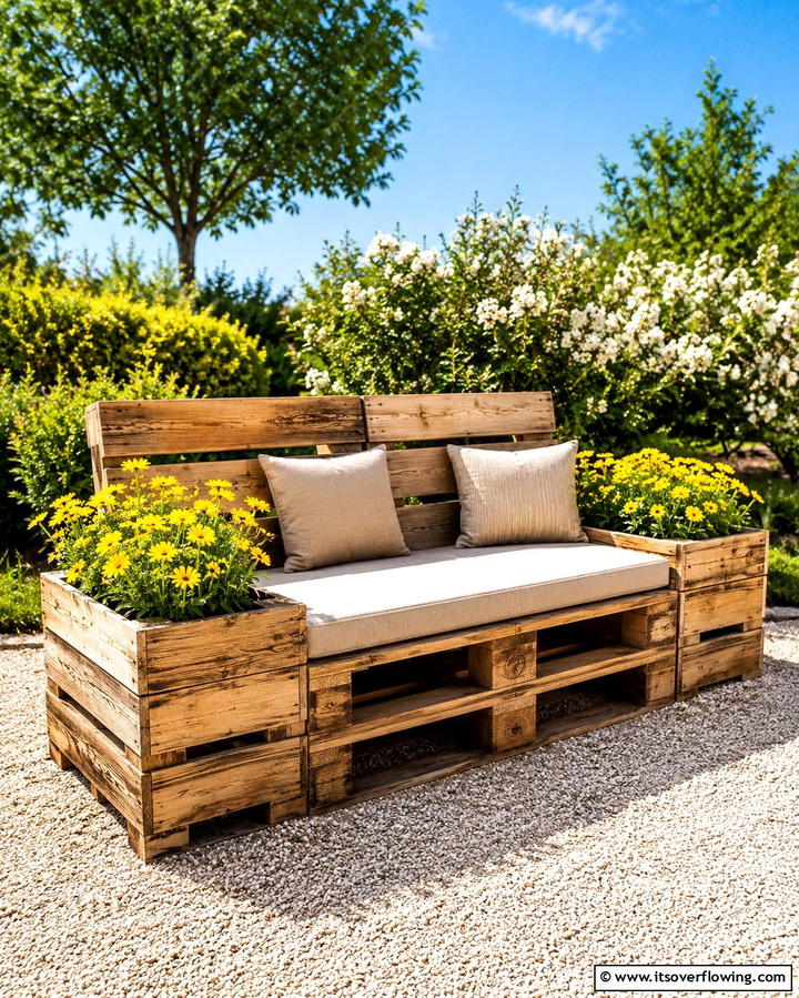 Pallet Garden Bench with Planters - 25 Pallet Garden Ideas for a Creative Outdoor Space