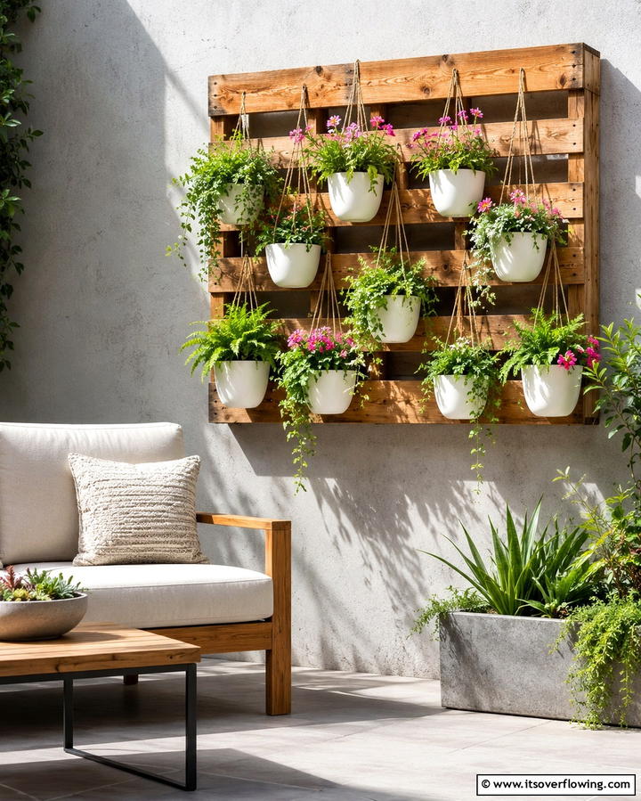 Pallet Garden with Hanging Planters - 25 Vertical Pallet Garden Ideas for Urban Spaces