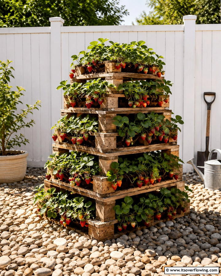 Pallet Strawberry TowerExact - 25 Vertical Pallet Garden Ideas for Urban Spaces