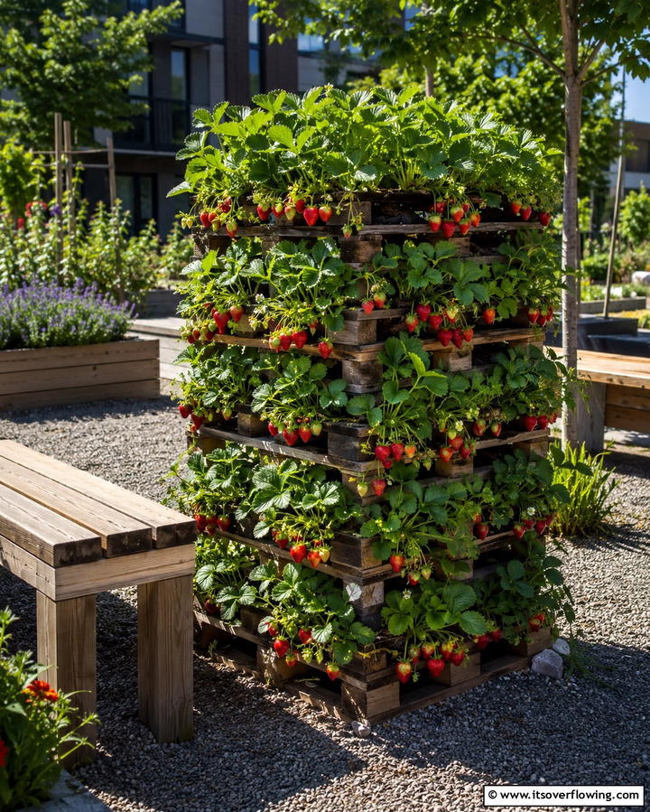 Pallet Strawberry TowerOne - 25 Vertical Pallet Garden Ideas for Urban Spaces